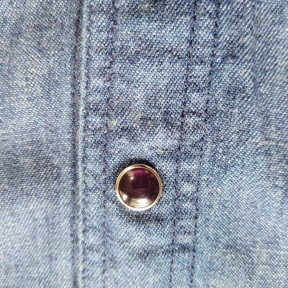 Vintage Diane Gilman Size M 90s Y2K Denim Chambray Purple Pearl Snap Maxi Skirt - Picture 8 of 10